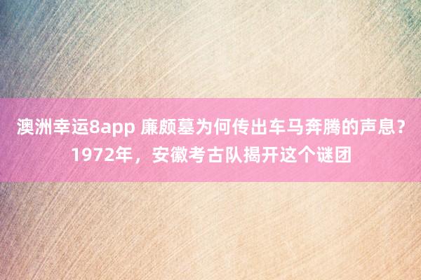 澳洲幸运8app 廉颇墓为何传出车马奔腾的声息？1972年，安徽考古队揭开这个谜团