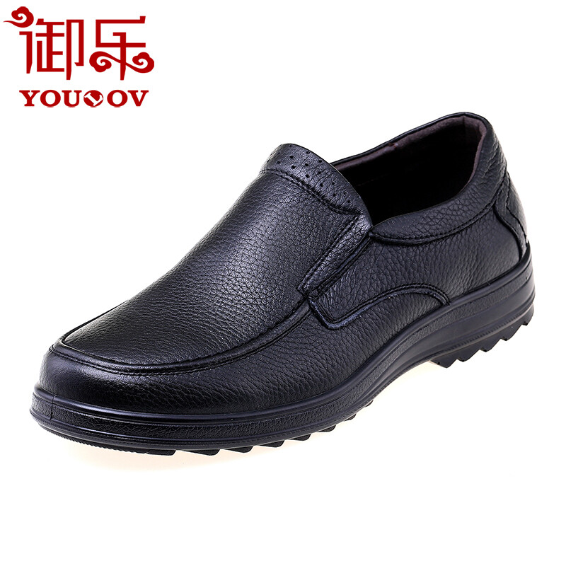 御乐男皮鞋15023 头层牛皮真皮商务休闲男皮鞋 黑色 39
