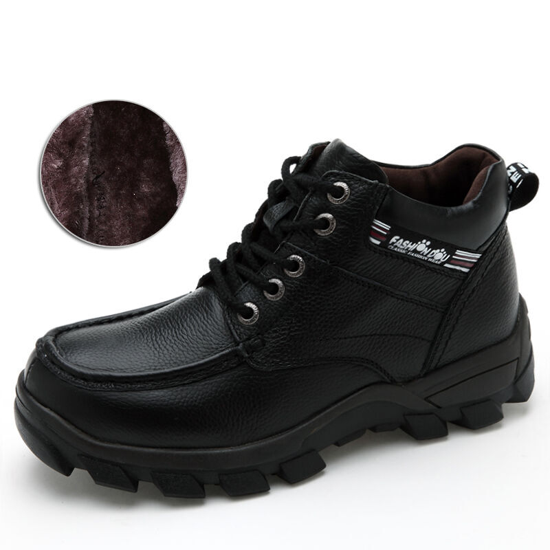 品牌英伦风男士皮鞋2016秋冬爸爸棉鞋子中老年防滑冬鞋真皮鞋男鞋保暖软底鞋冬商务休闲鞋 7010黑色加绒 40标准皮鞋码