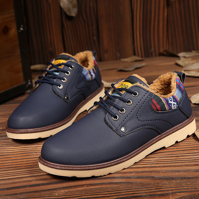 雪地靴男靴休闲鞋男皮鞋秋冬季新款板鞋男士豆豆鞋大头鞋英伦潮流户外工装鞋皮靴YJ-Z7701 蓝色 39码